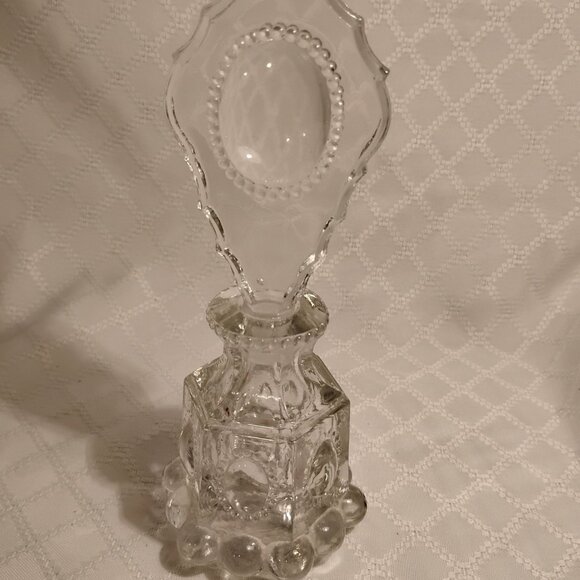 LE Smith Vintage Clear Glass Beaded Medallion Perfume Bottle - Picture 1 of 8